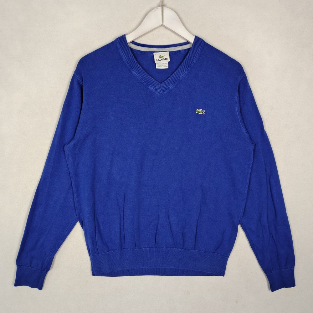 Lacoste Mens Royal Blue 100% Cotton V-Neck Sweater Size 5 F5178